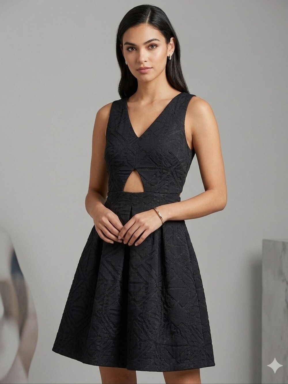 bebe Black Frontless Cutout Fit-and-Flare Dress